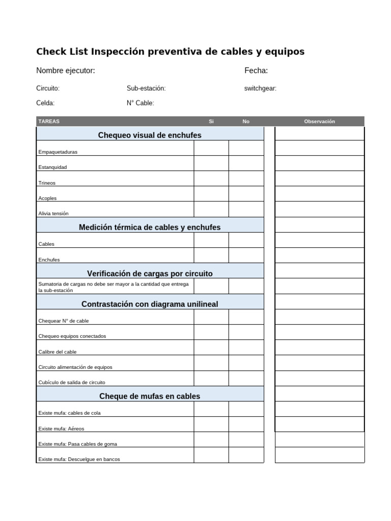 Check List - Inspeccion y Normalizacion de Cables de Distribucion | PDF