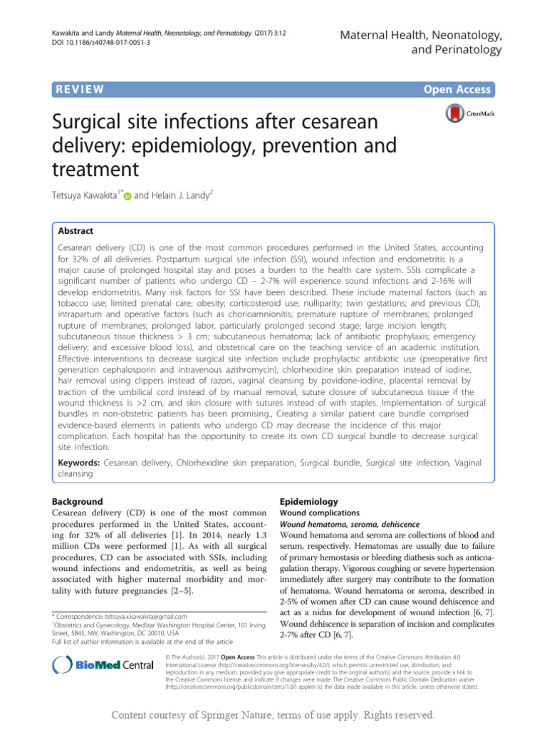 Surgical Site Infections After Cesarean Delivery | PDF | Childbirth ...
