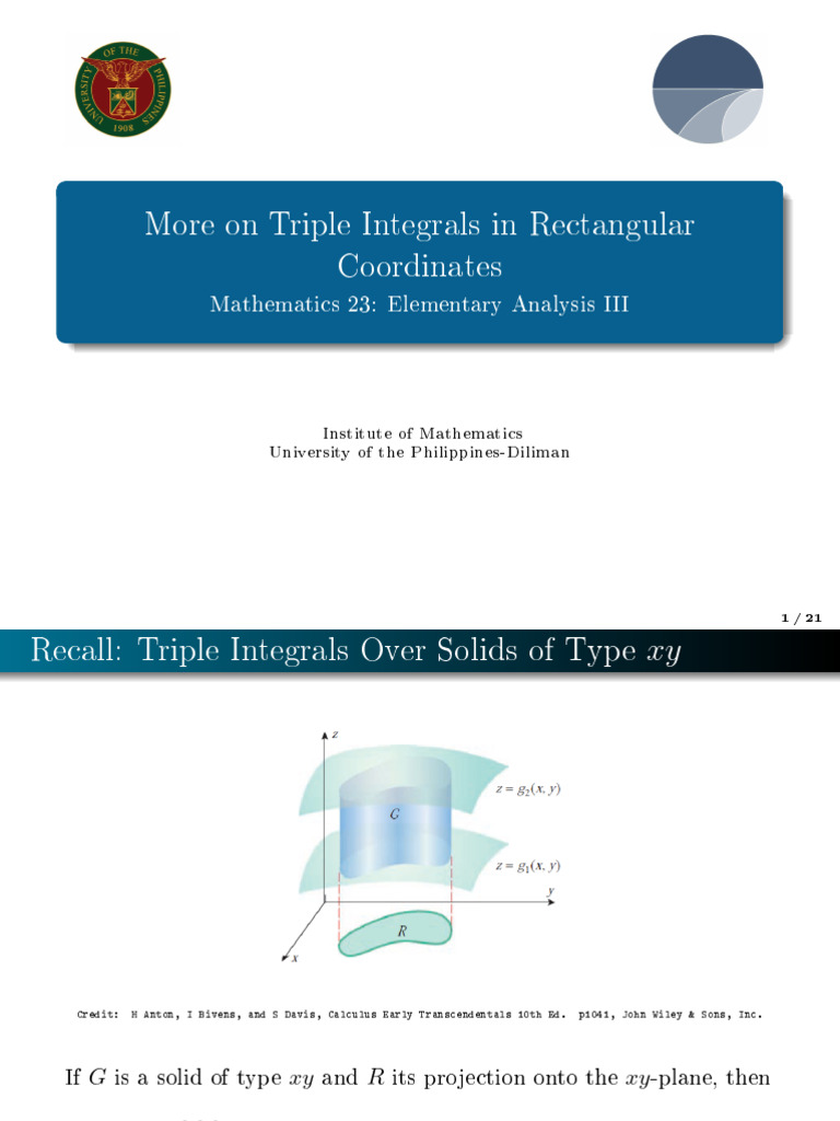 Math 23 Lecture 3.2 More On Triple Integrals | PDF