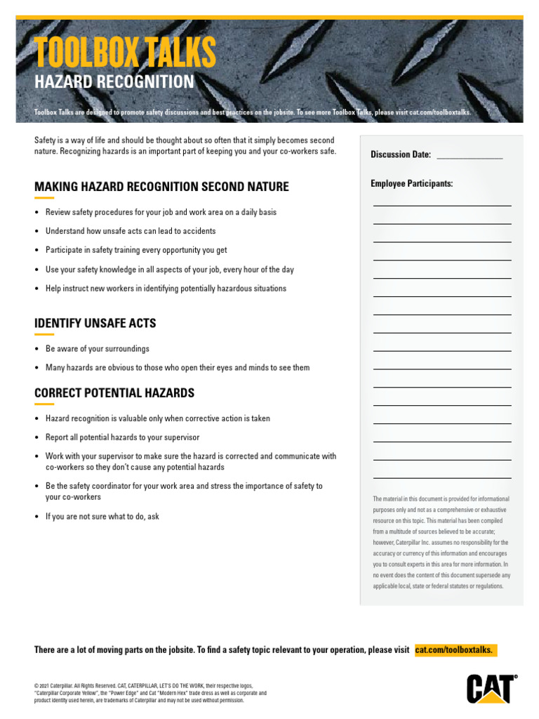 Hazard Recognition Toolbox Talk Guide | PDF | Occupational Safety And ...