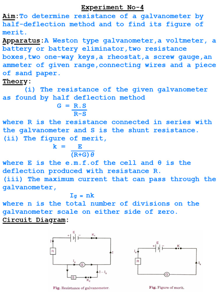 Half Deflection Method for Galvanometer | PDF | Electronics | Materials ...