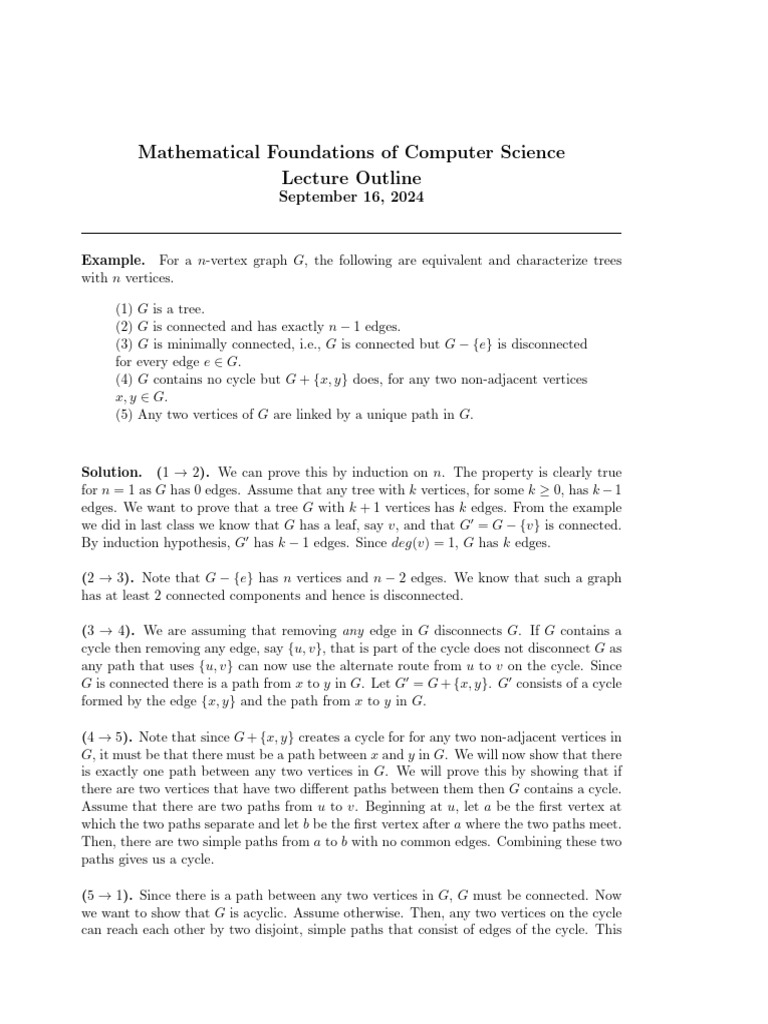 Mathematical Foundations of Computer Science Lecture Outline | PDF