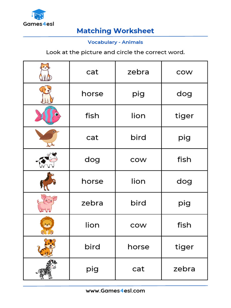 Animal Vocabulary Worksheet | PDF