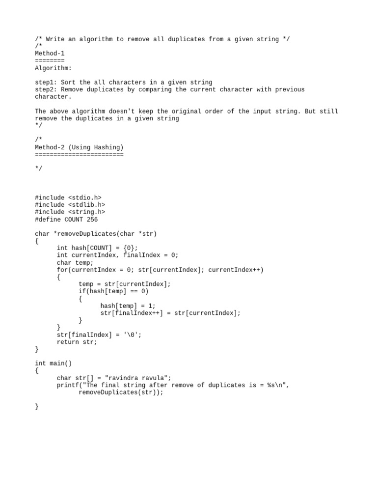 11 Remove Duplicates From A Given String | PDF