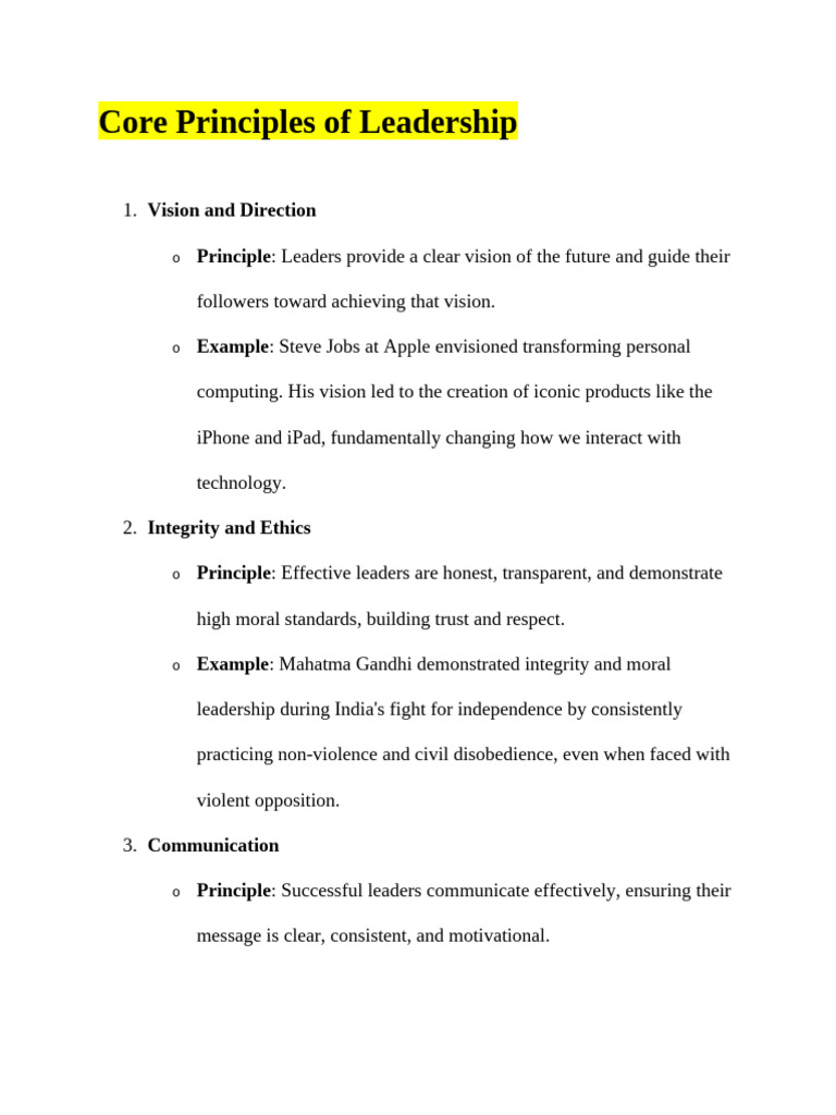 Core Principles Of Leadership Pdf