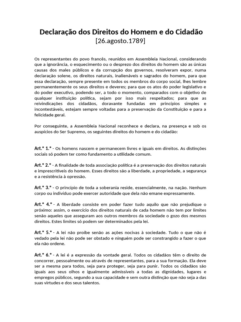 Declaração Dos Direitos Do Homem e Do Cidadão (1789) | PDF