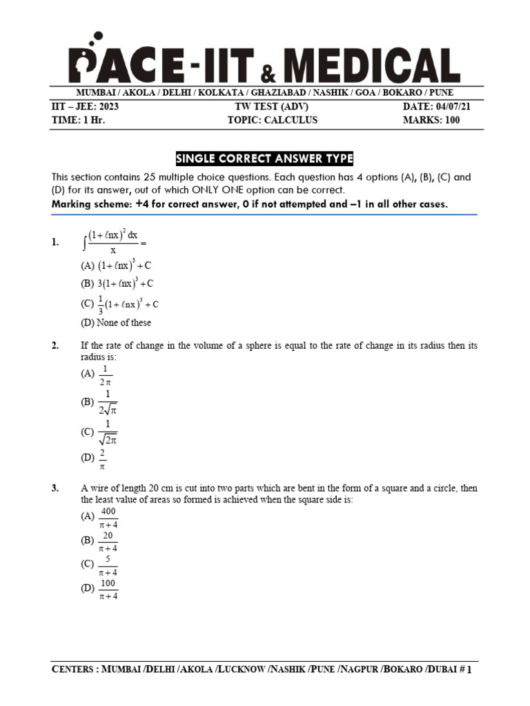 Calculus (Question Paper) | PDF