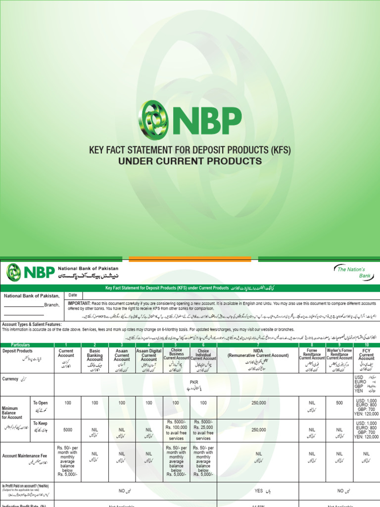 NBP KFS Deposit Product Form Current Products | PDF