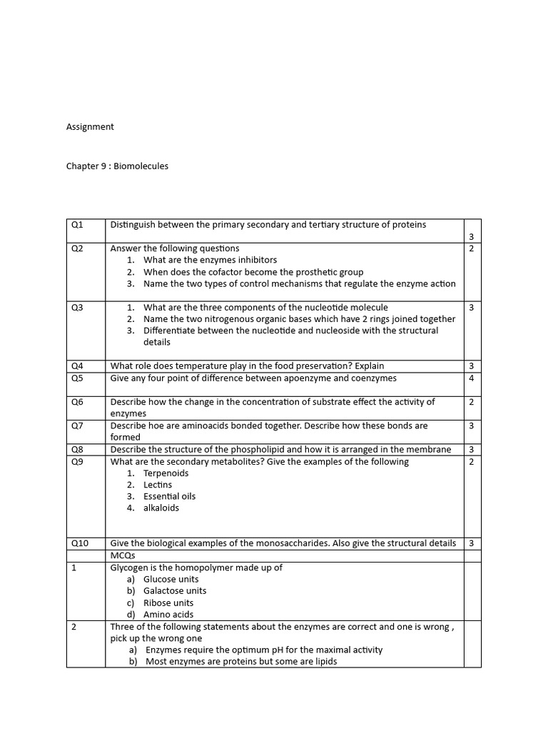 ASSIGN 2 Biomolecules | PDF
