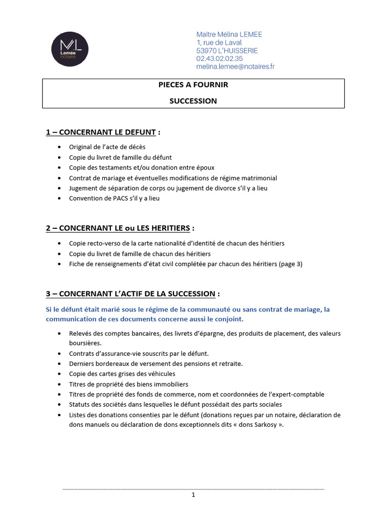 Questionnaire Succession | PDF