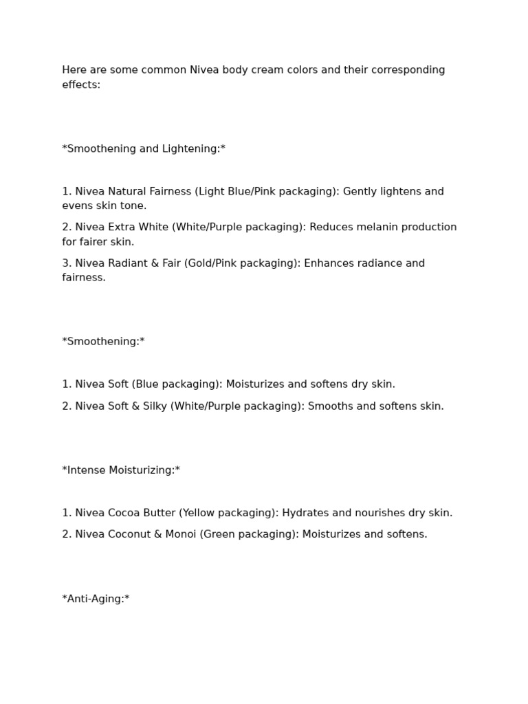 Nivea Types | PDF