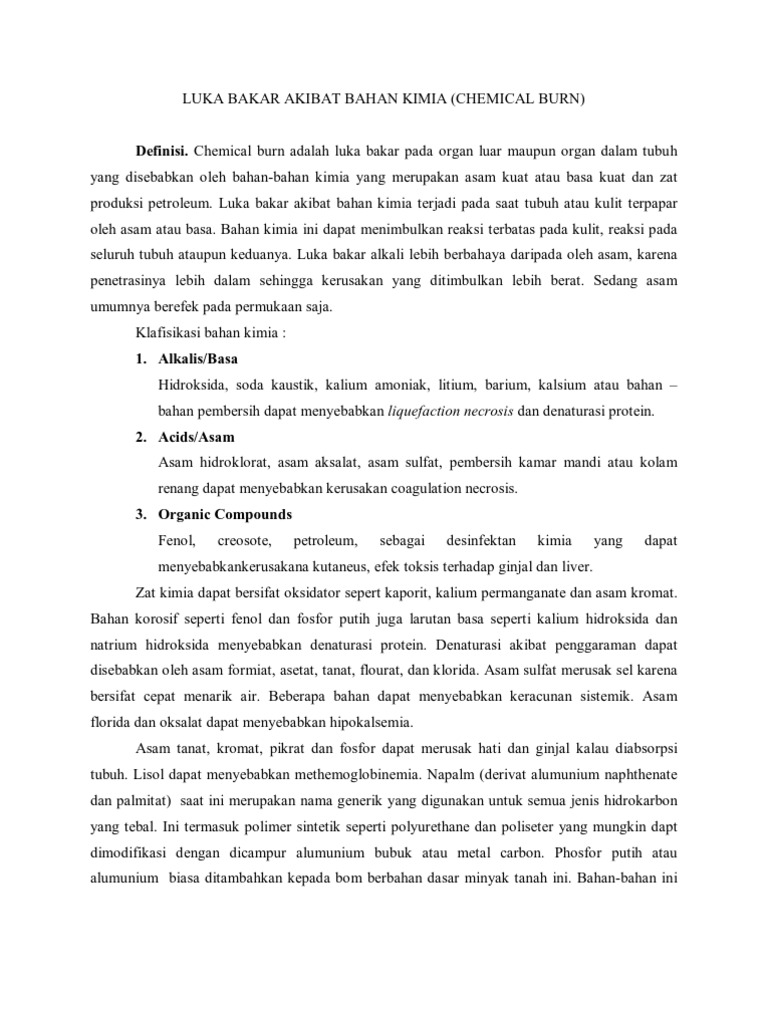 Luka Bakar Akibat Bahan Kimia