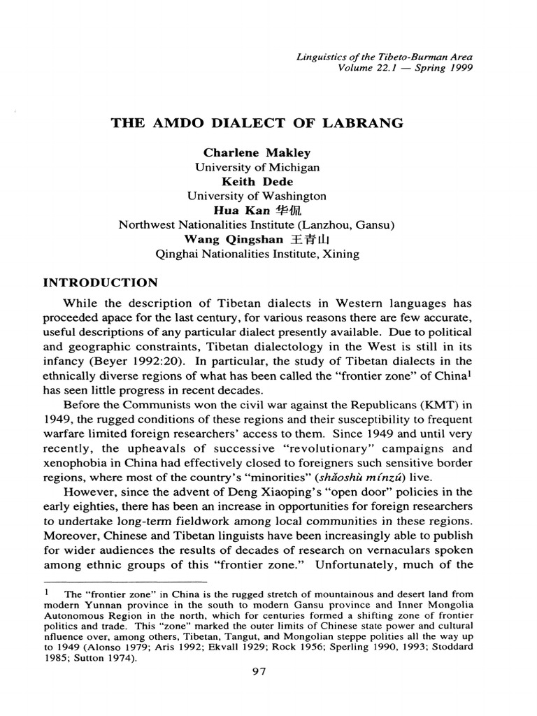 The Amdo Dialect of Labrang | PDF