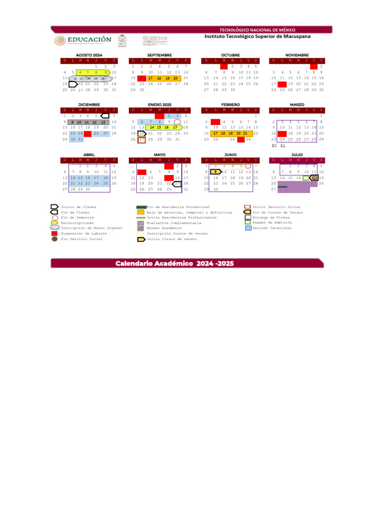 Calendario Académico 2024 - 2025 | PDF
