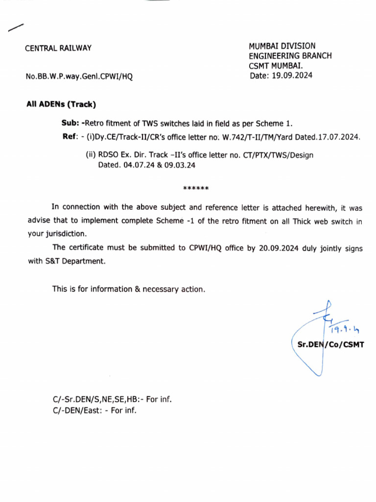 Retro Fitment of TWS Switches Laid in Field As Per Scheme - 1 | PDF