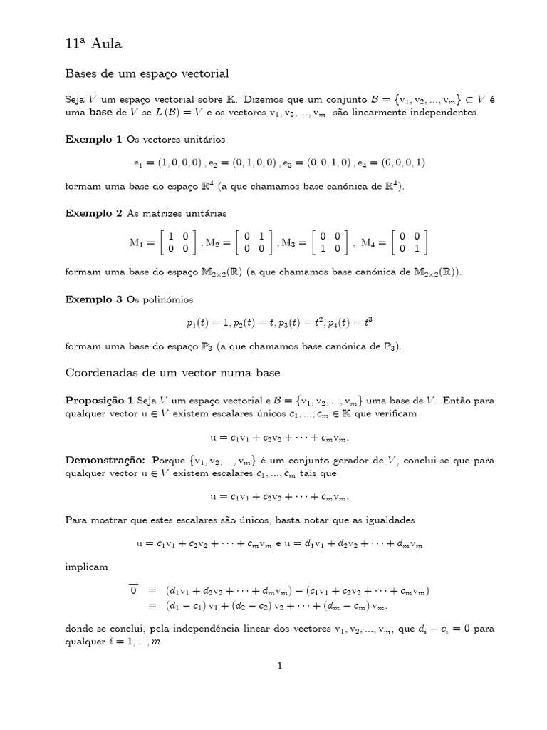 11 Aula: Bases de Um Espaço Vectorial | PDF