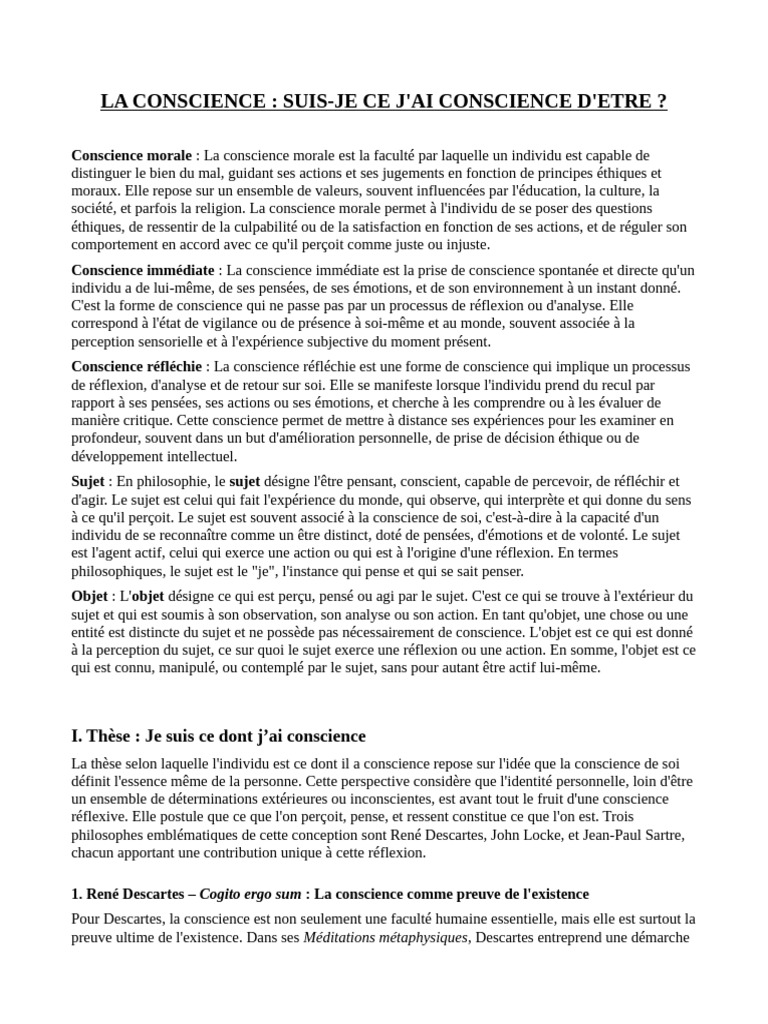 Cours Philo La Conscience | PDF