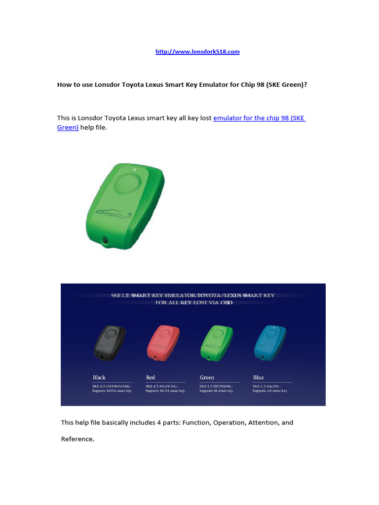 How To Use Lonsdor Toyota Lexus Smart Key Emulator For Chip 98 (Ske ...