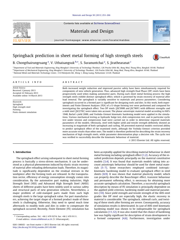 Springback Prediction in Sheet Metal Forming of High Strength Steels | PDF