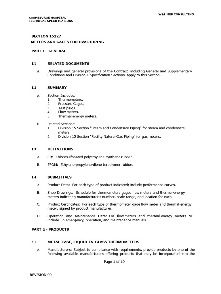 SECTION 15127 Meters and Gages For Hvac Piping Part 1 - General | PDF