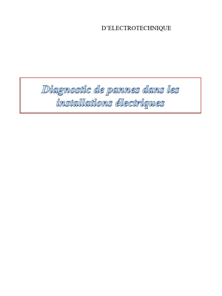 Cours Diagnostic De Pannes Dans Les Installations électriques Pdf
