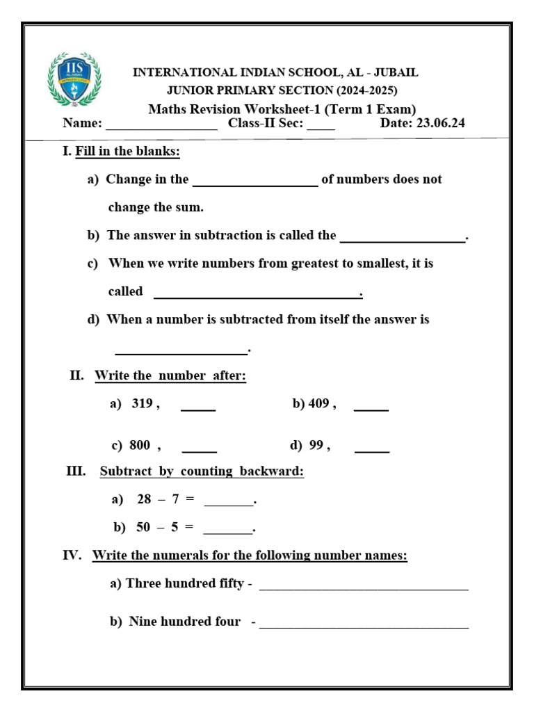 Maths Worksheet 1 1 PDF