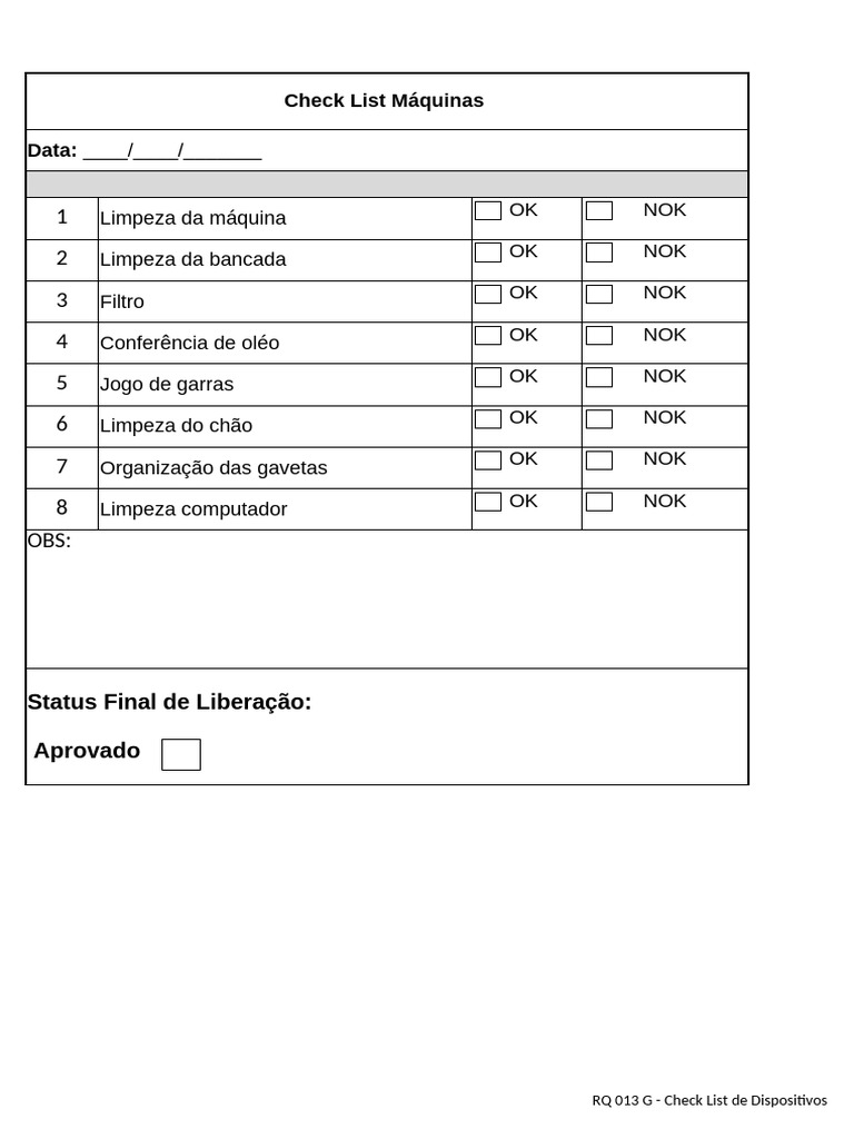 Check List Máquinas | PDF