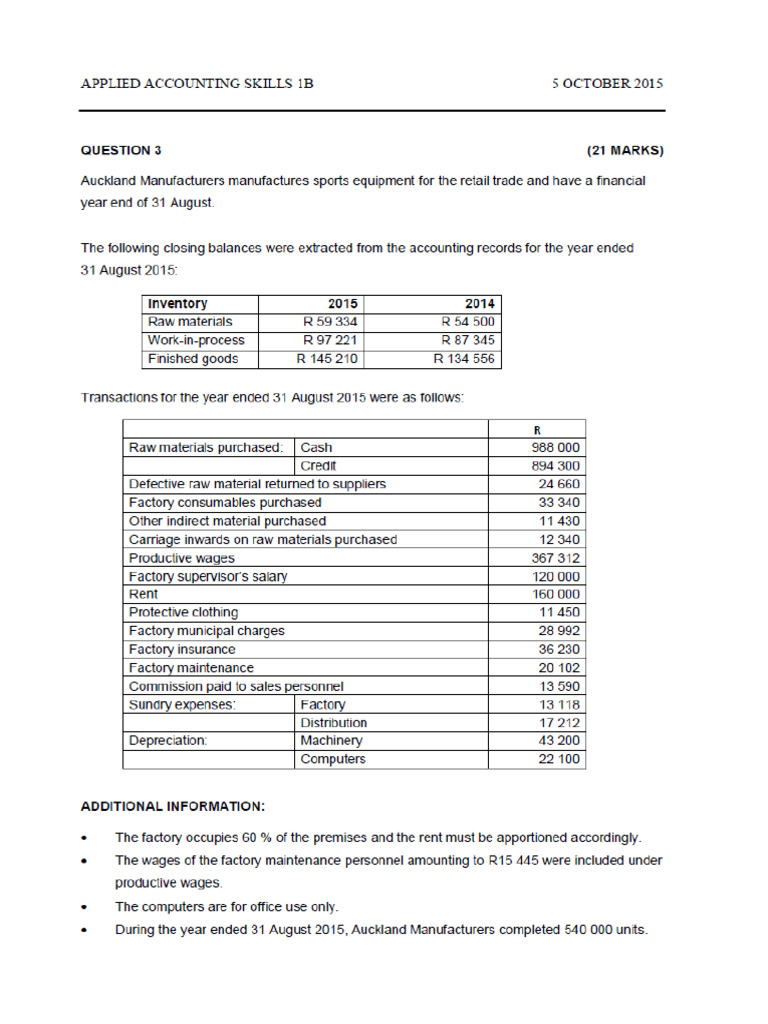 Tutorial 5 - Manafacturing Cost Statements - Class Exercises 2021 | PDF