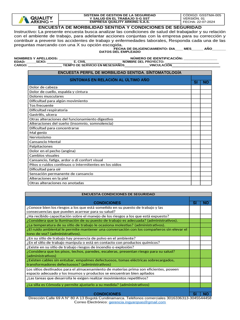 Encuesta de Morbilidad Sentida y Condiciones de Seguridad | PDF
