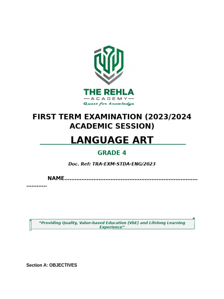 Grade 4 First Term Exam Pdf