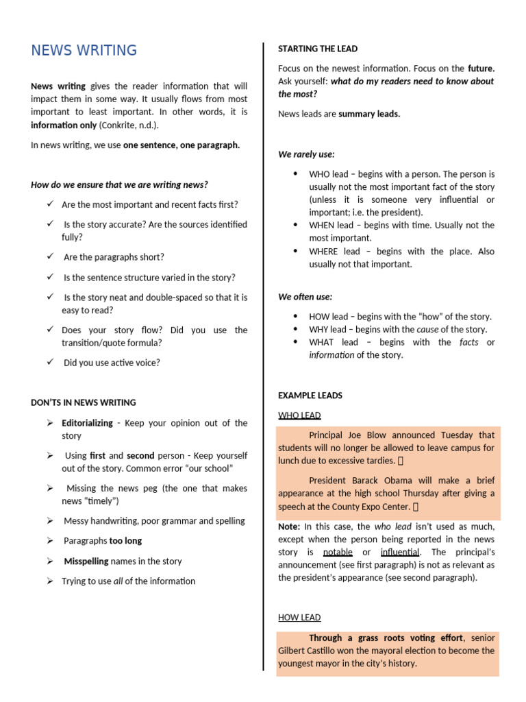 News Writing Pdf