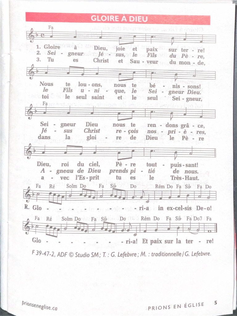 Gloire A Dieu Pdf