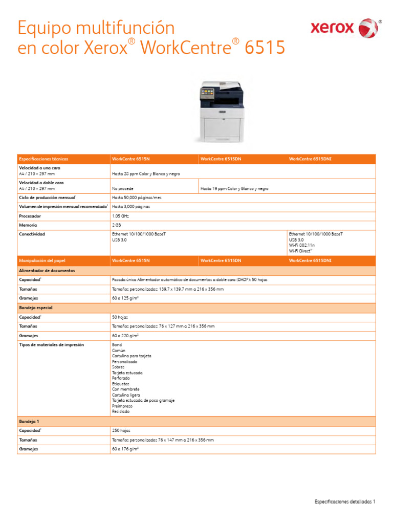 Especificaciones Xerox WorkCentre 6515 | PDF | Fax | Google Play