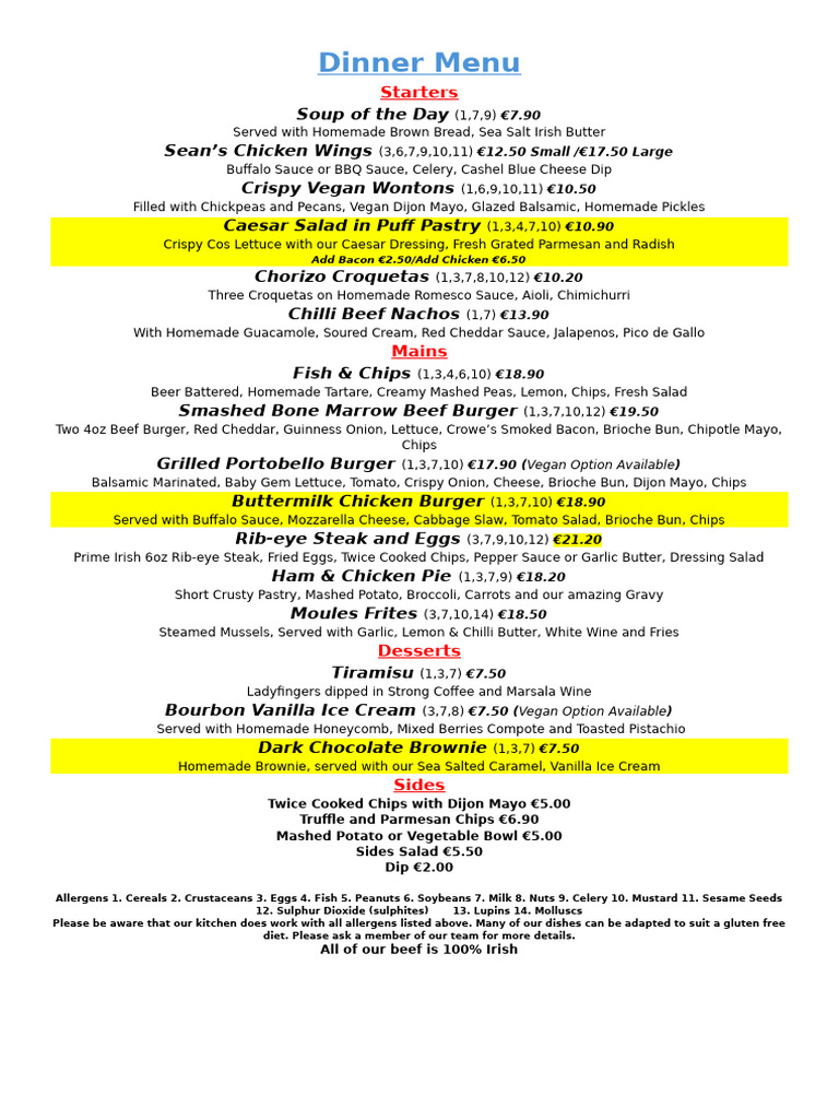 Dinner Menu 03092024 | PDF