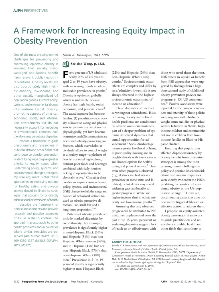 2019 A Framework For Increasing Equity Impact in Obesity Prevention | PDF