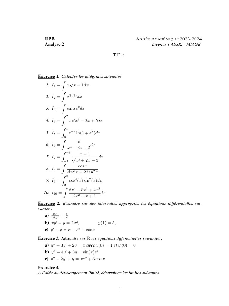 TD Analyse 2 l1 Assri - Miage 2023 - 2024 | PDF