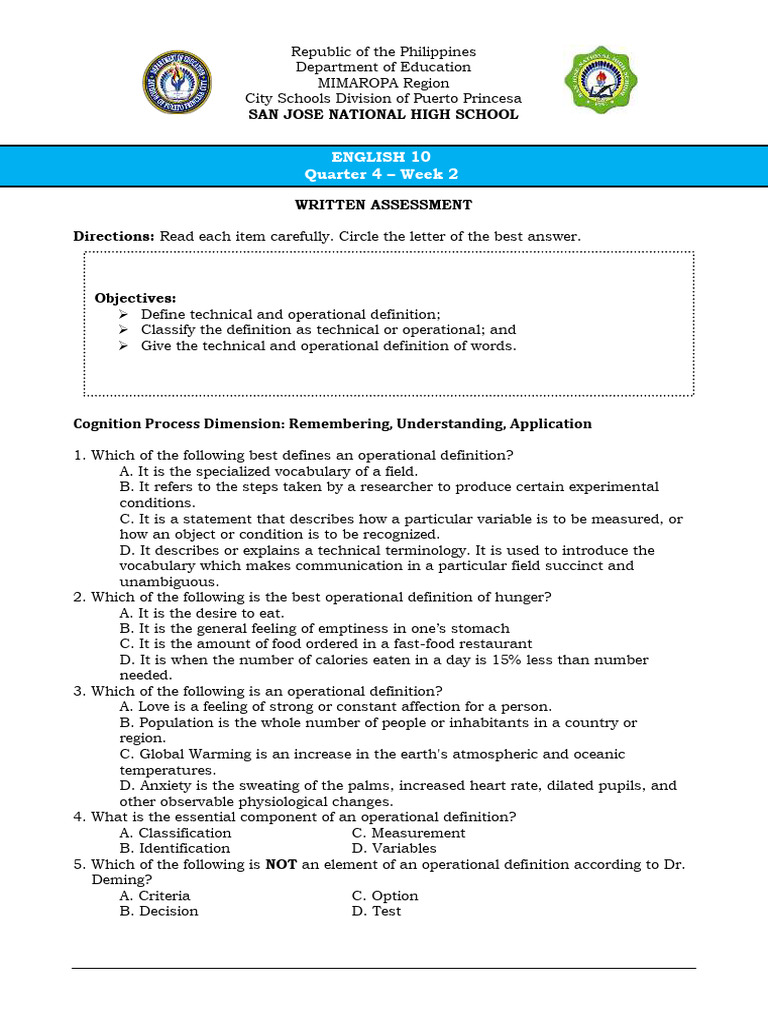 Grade 10 Q4W2 Written Test | PDF