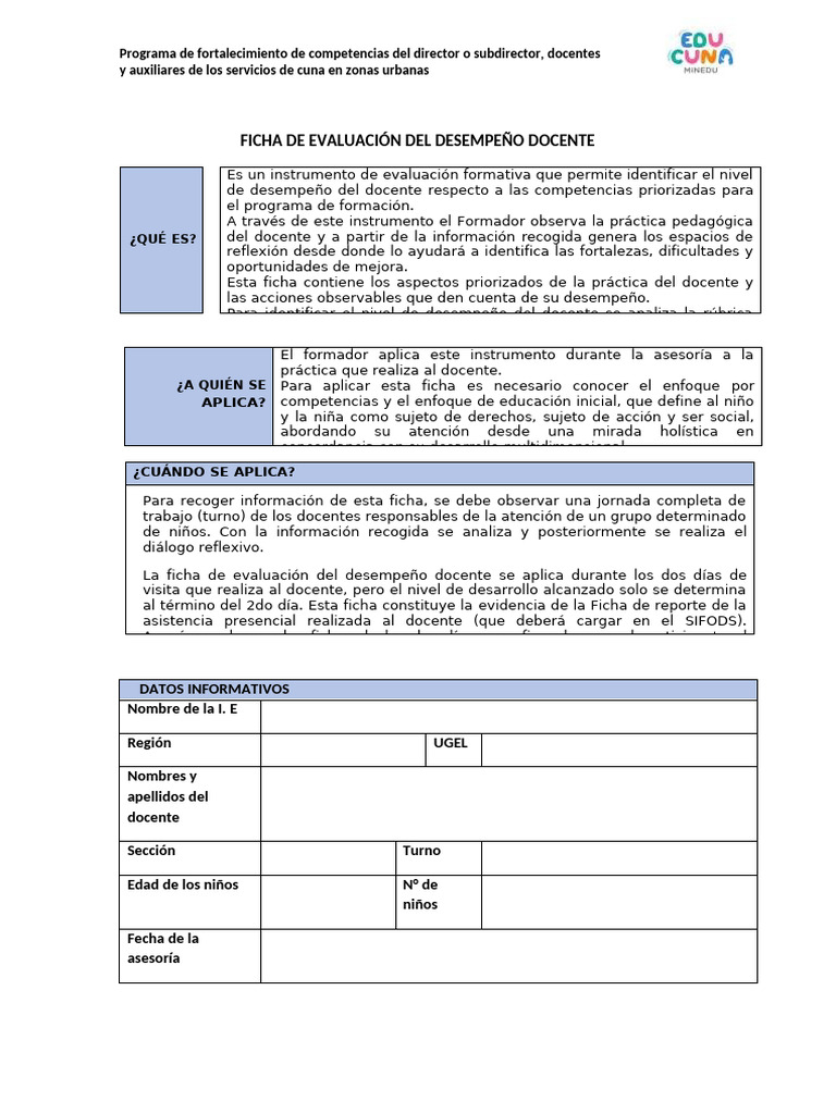 Ayuda Ficha de Evaluación Del Desempeño Docente - Marilyn Ascencios | PDF