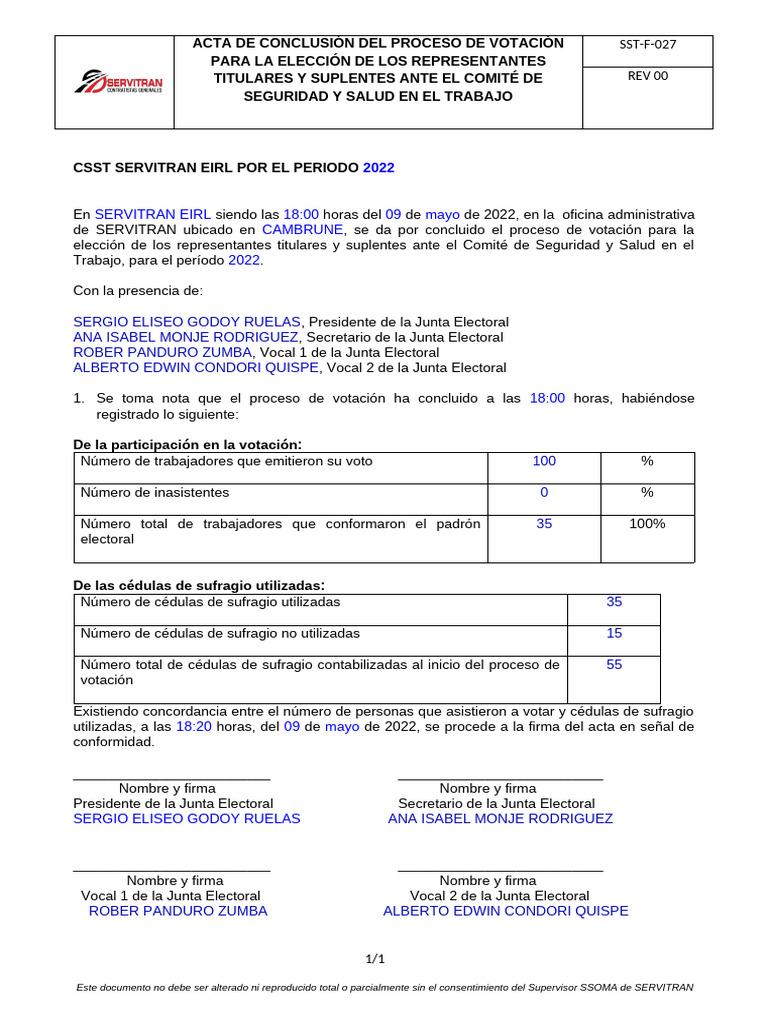 Acta Conclusion de Proceso | PDF