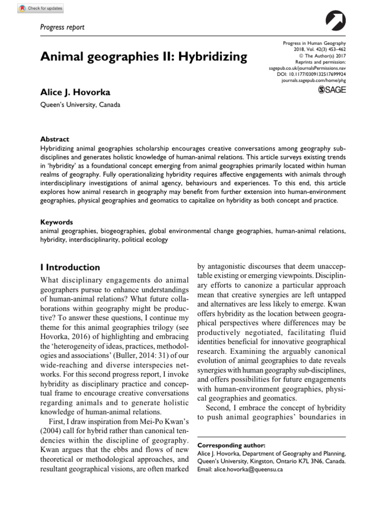 Hovorka - 2018 - Animal Geographies II Hybridizing | PDF