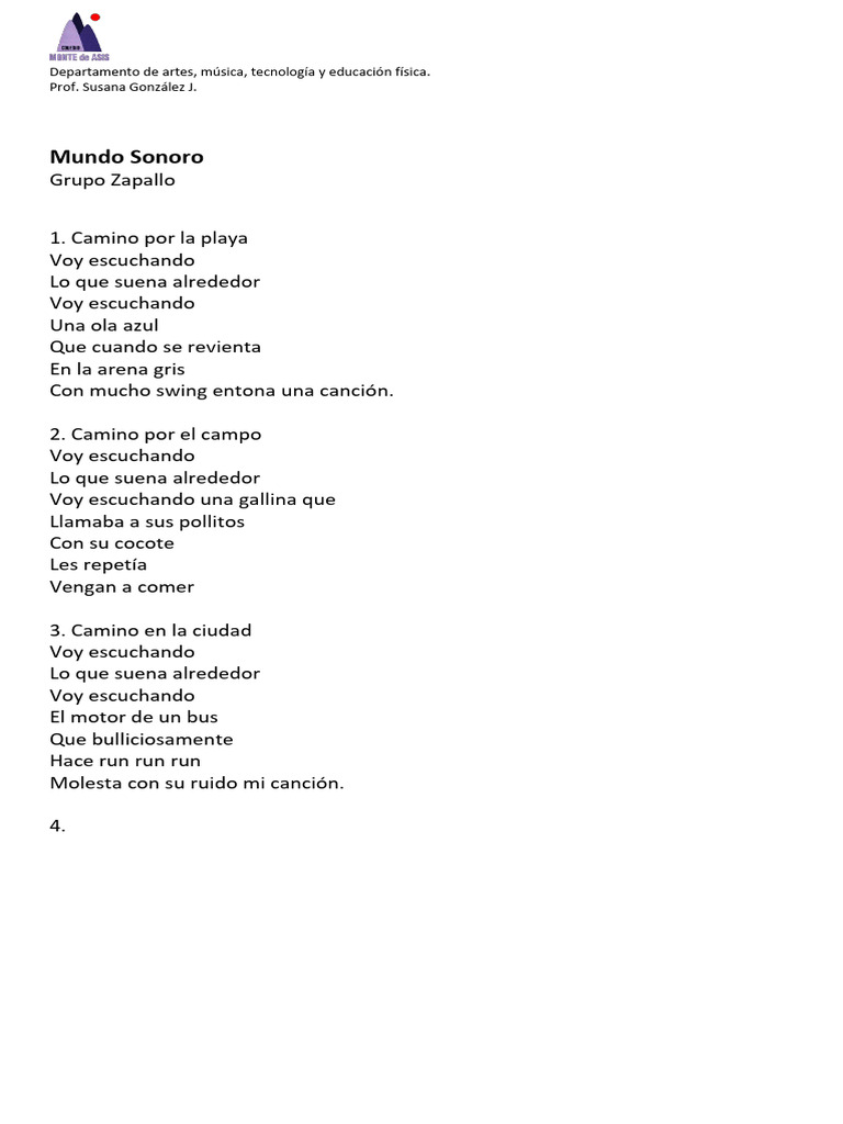 Letra Mundo Sonoro 4° | PDF