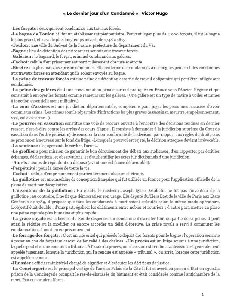 Le Dernier Jour D'un Condamné - Vocabulaire | PDF