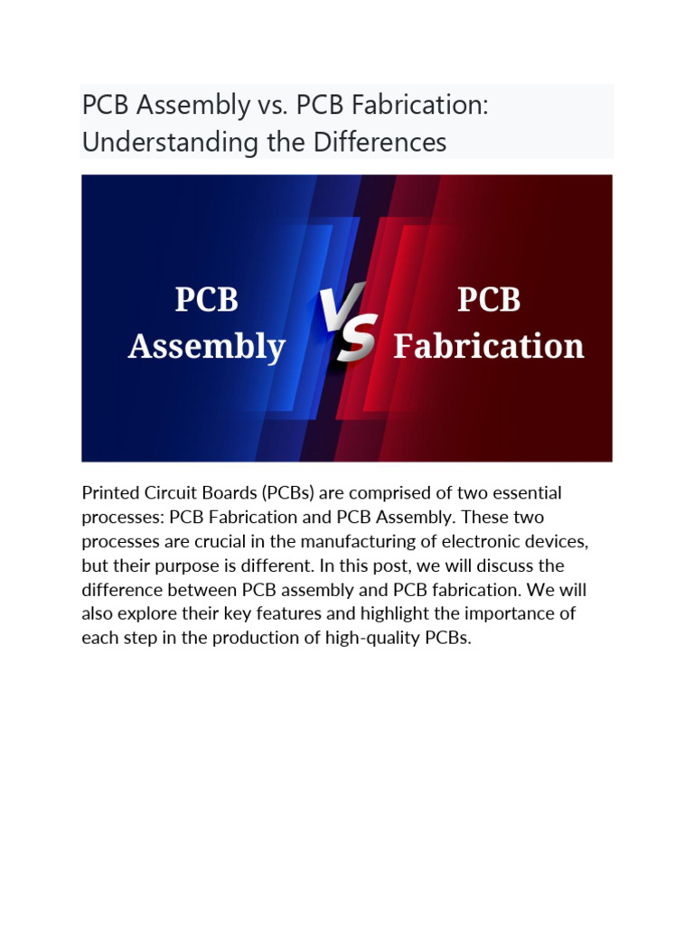 Pcb Assembly Vs Pcb Fabrication Pdf