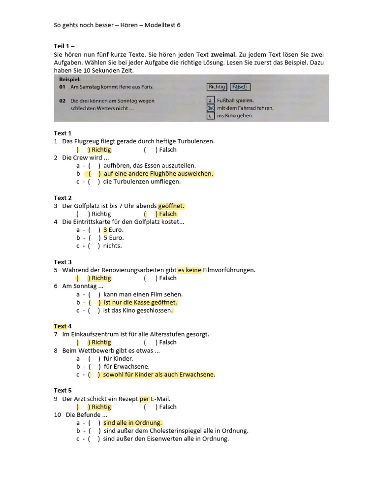 So Gehts Noch Besser - Modelltest 6 - Hören. | PDF