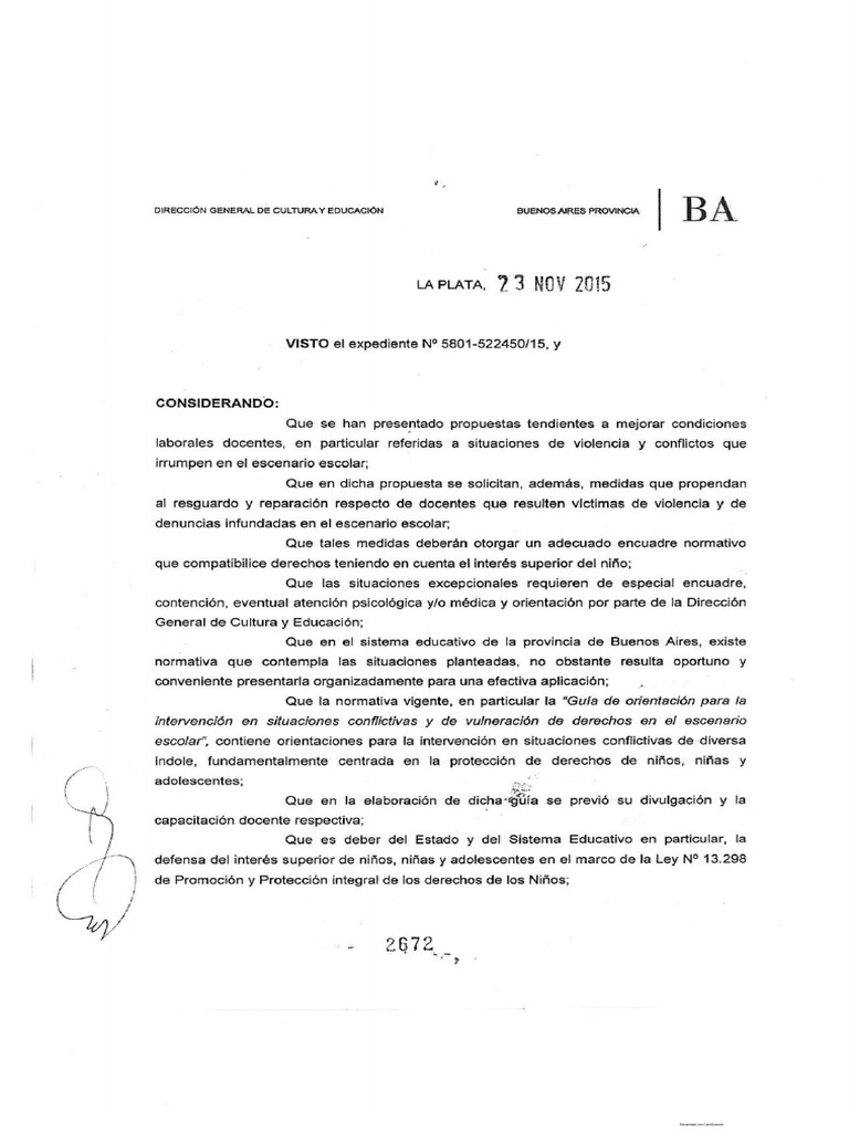 Res. 2672 de Resguardo y Reparacin Pblica para Docentes Vctimas de ...