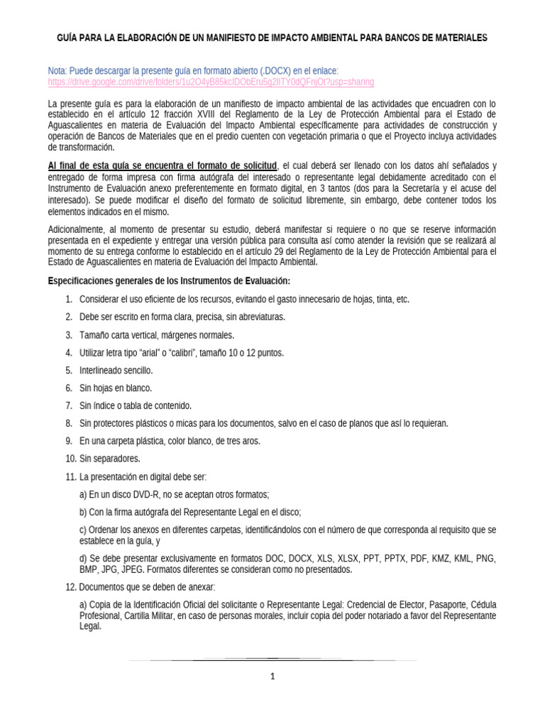 Guía para Manifiesto de Impacto Ambiental | PDF