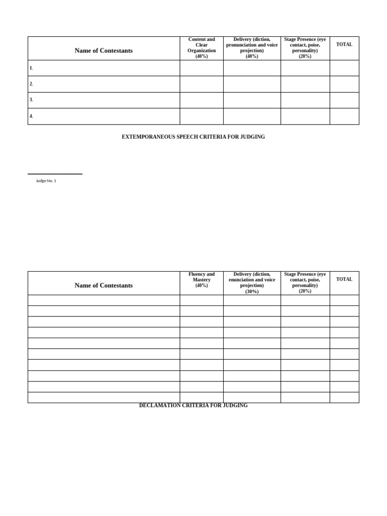 Judges' Criteria For Judging | PDF
