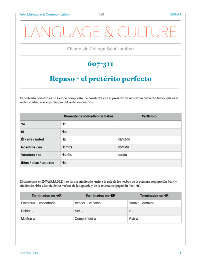 311 Repaso - Preterito Perfecto PDF | PDF