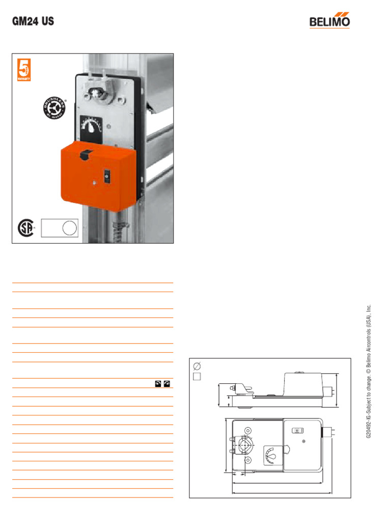 Belimo GM24 US Actuator Specifications | PDF | Switch | Actuator