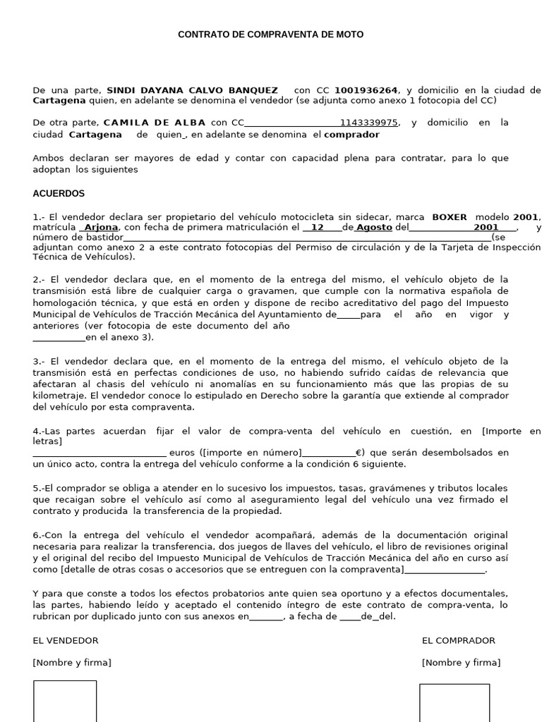 Contrato de Compraventa de Moto | PDF | Finanzas y dinero